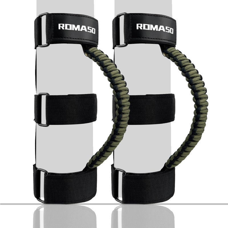 ROMASO Grab Handles for Jeep Wrangler,Roll Bar Grab Handles for Jeep Wrangler YJ TJ JK JL&Gladiator JT 1986-2025,Paracord Grip Handles,Black/Olive,Pack of 2 - Image 1